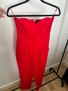 Express Red Strapless Jumpsuit